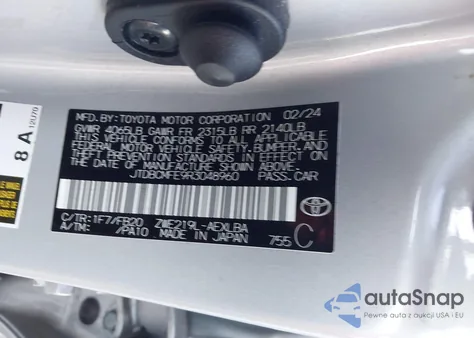 2024 Toyota Corolla Hybrid Le из США, поврежденный, VIN JTDBCMFE9R3048960